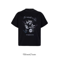 HC/HermitCreate Rock Raccoon Retro Vintage Vintage Short Sleeve Boxy Edition T-shirt