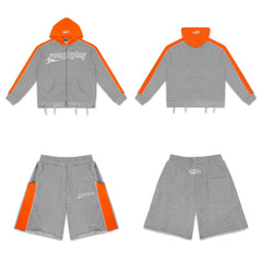Rough Play Graphic Hoodie & Shorts Set Orange Grey