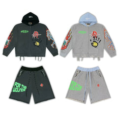 Rough Play Graphic Hoodie & Shorts Set Grey