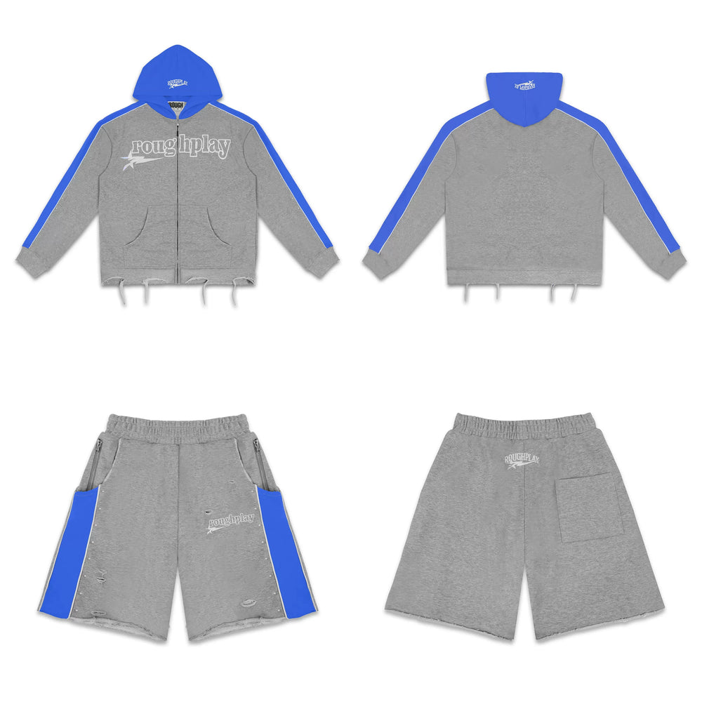 Rough Play Graphic Hoodie & Shorts Set Blue Grey