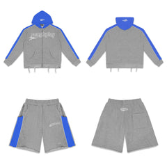 Rough Play Graphic Hoodie & Shorts Set Blue Grey