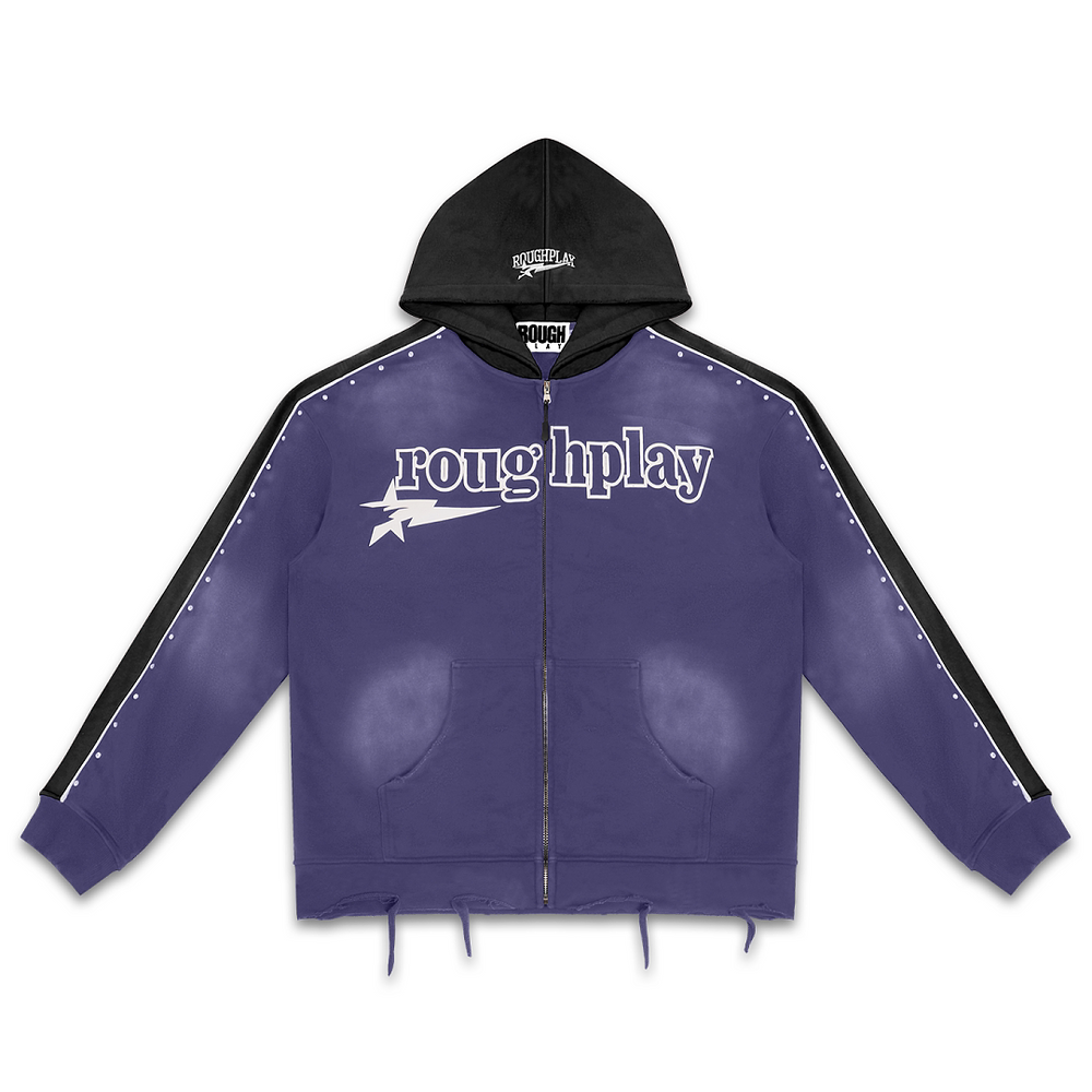 Rough Play Letter Printed Hoodie Purple Black