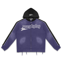 Rough Play Letter Printed Hoodie Purple Black