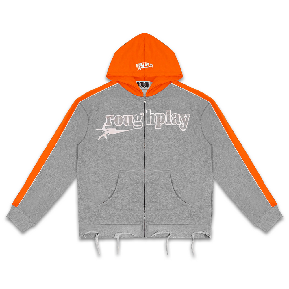 Rough Play Letter Printed Hoodie Orange Grey