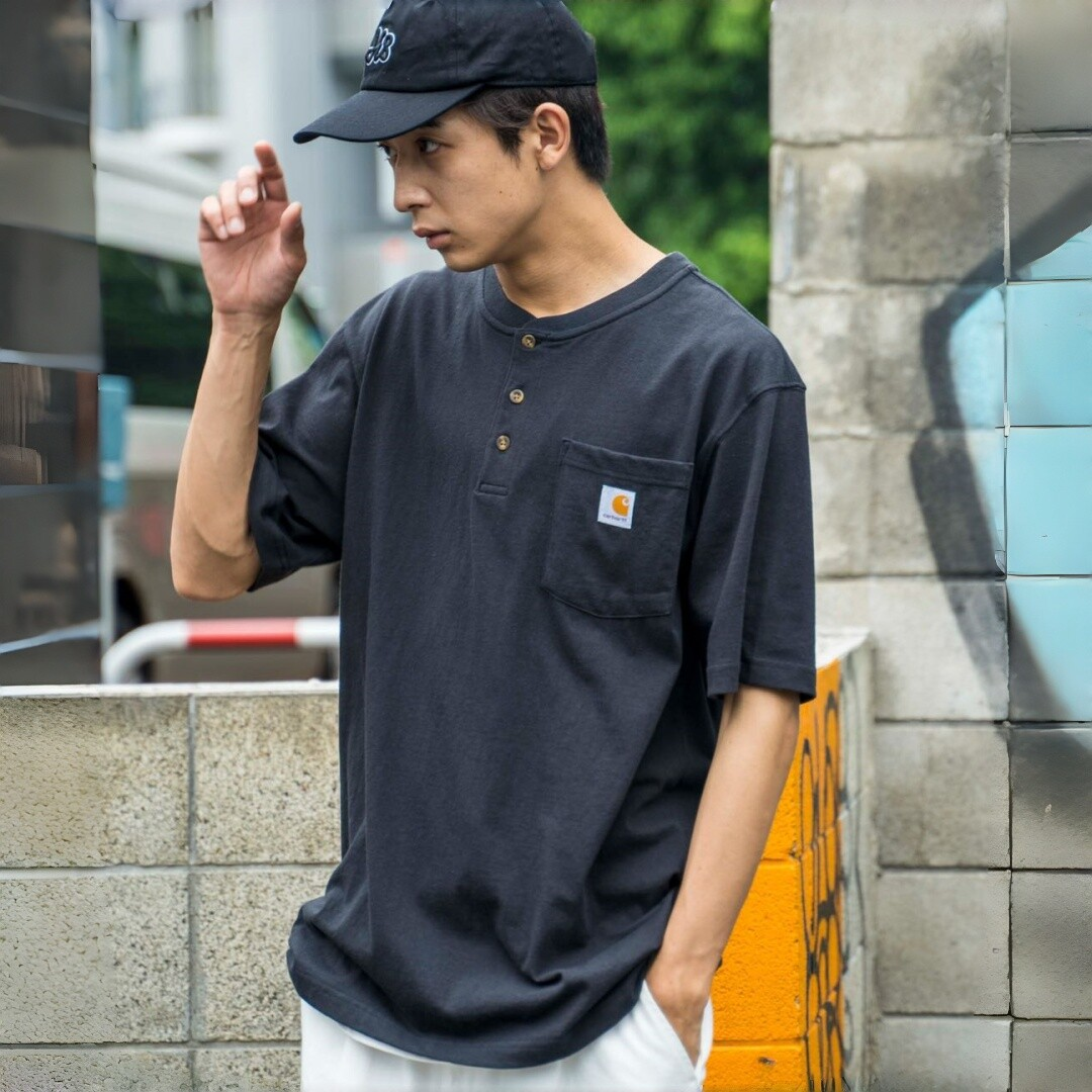 Carhartt K84 American workwear style Henry collar casual loose-fit short-sleeved T-shirt with pockets