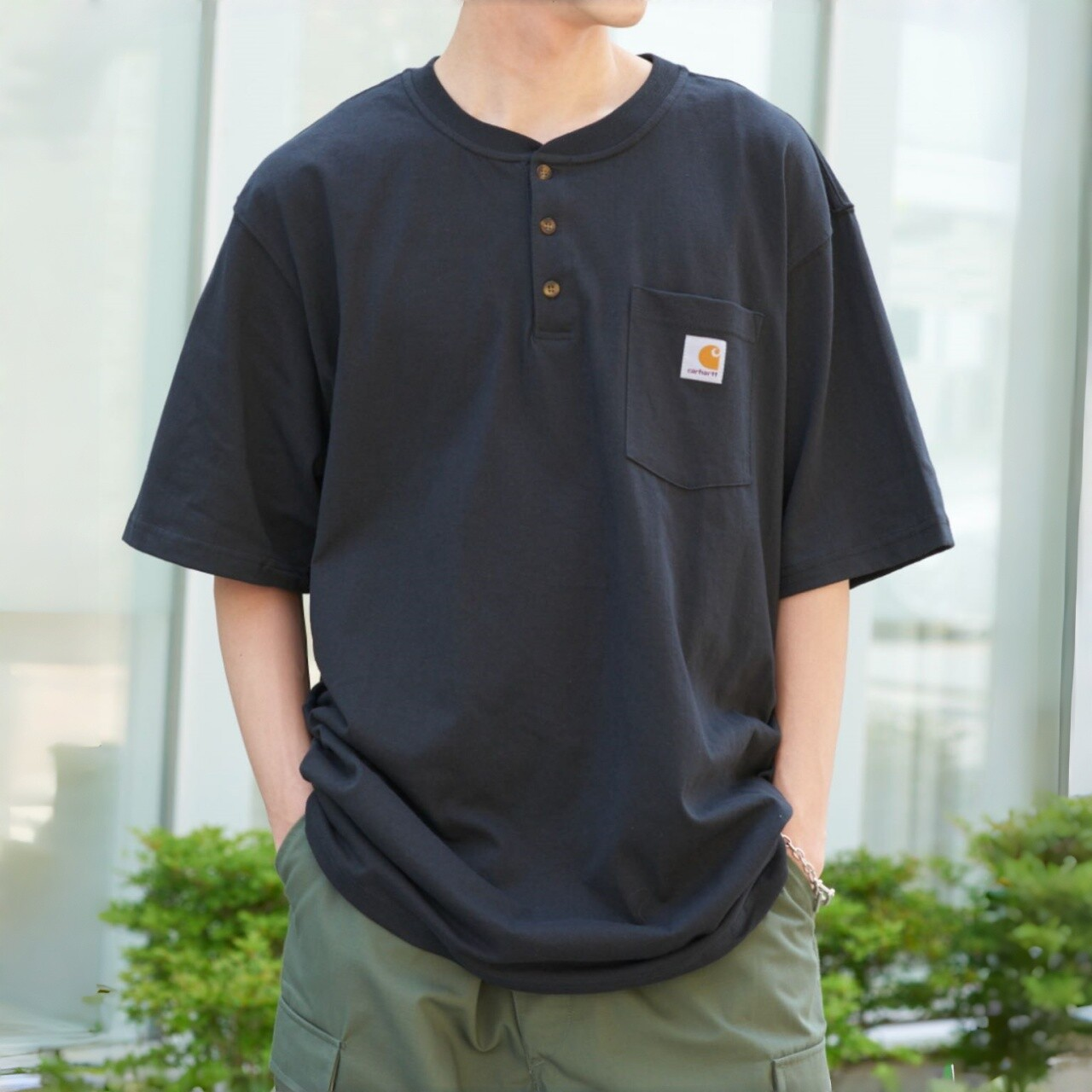 Carhartt K84 American workwear style Henry collar casual loose-fit short-sleeved T-shirt with pockets