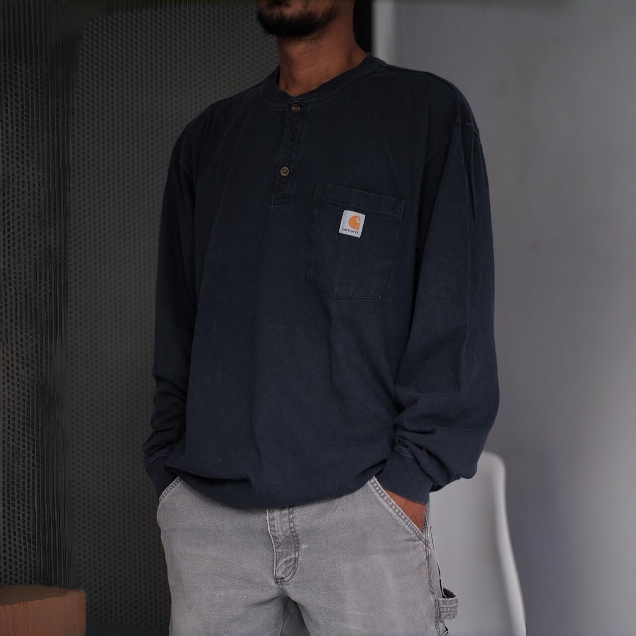 Carhartt K128 Mainline Henry Front Pocket Work Long-Sleeve T-Shirt