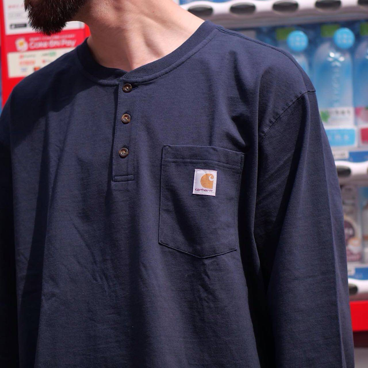 Carhartt K128 Mainline Henry Front Pocket Work Long-Sleeve T-Shirt