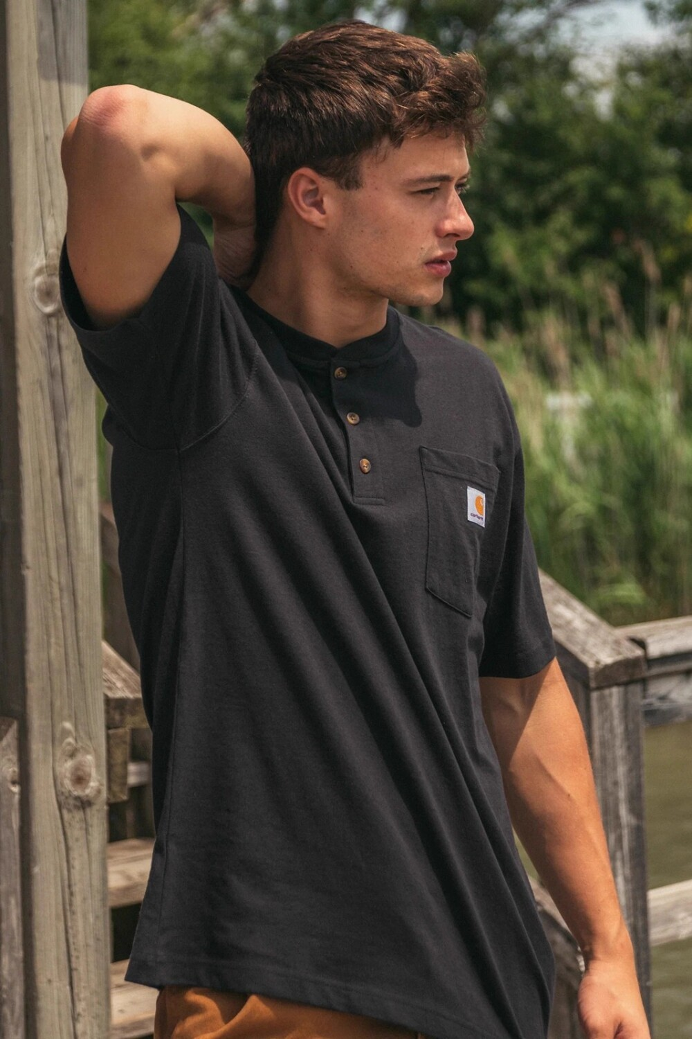 Carhartt K84 American workwear style Henry collar casual loose-fit short-sleeved T-shirt with pockets