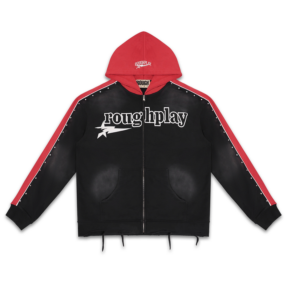 Rough Play Letter Printed Hoodie Red Black