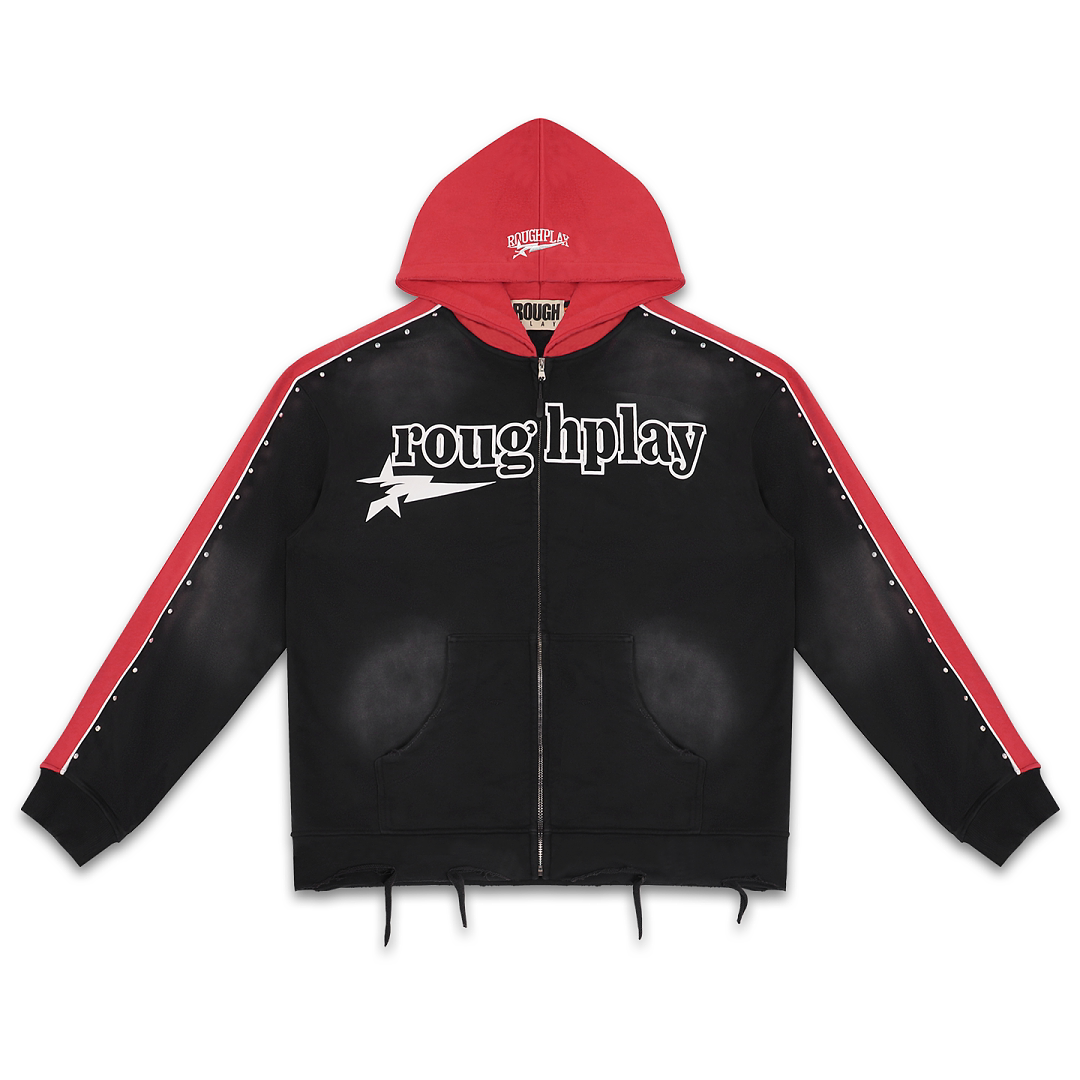 Rough Play Letter Printed Hoodie Red Black