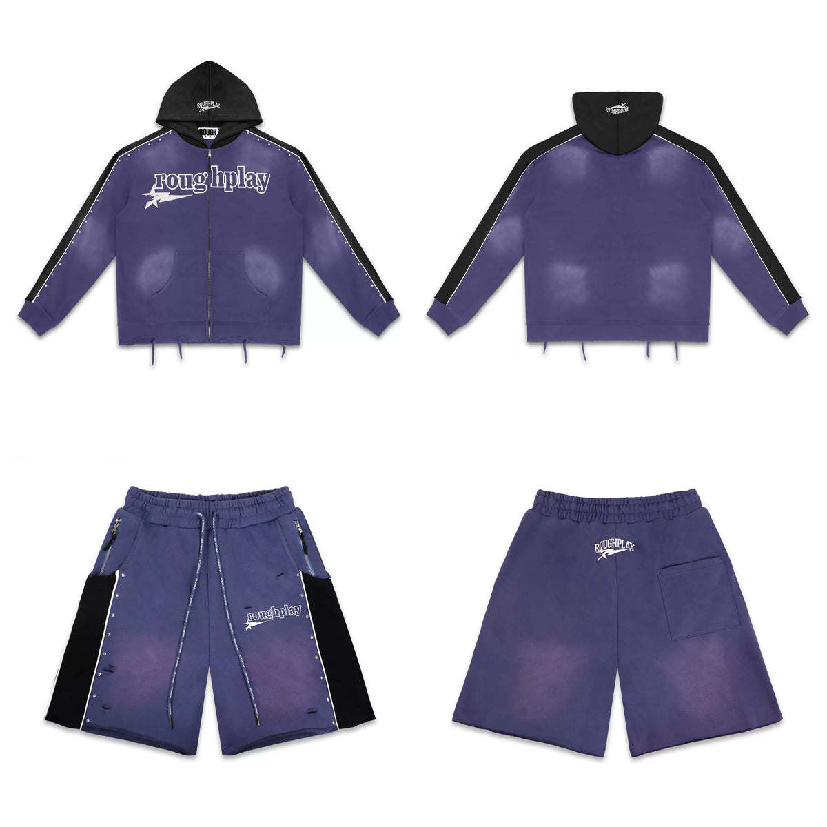 Rough Play Graphic Hoodie & Shorts Set Purple Black