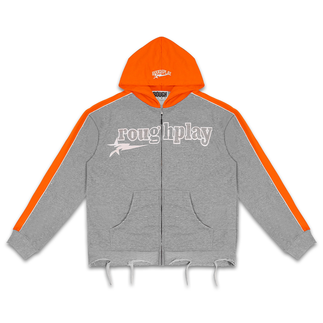 Rough Play Letter Printed Hoodie Orange Grey