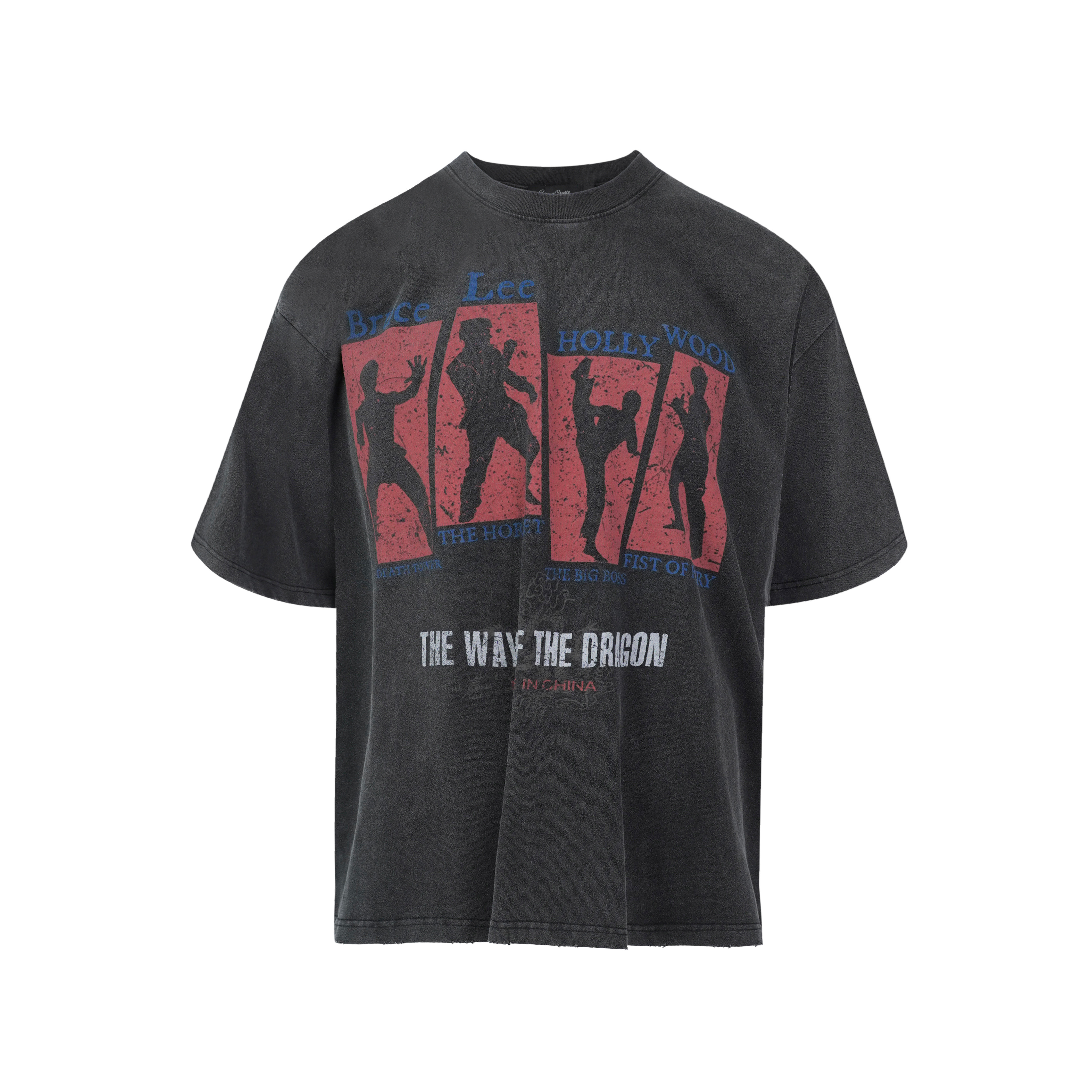 HC/HermitCreate Bruce Lee 2.0 Retro Print Vintage Washed Antique Short-Sleeved T-Shirt
